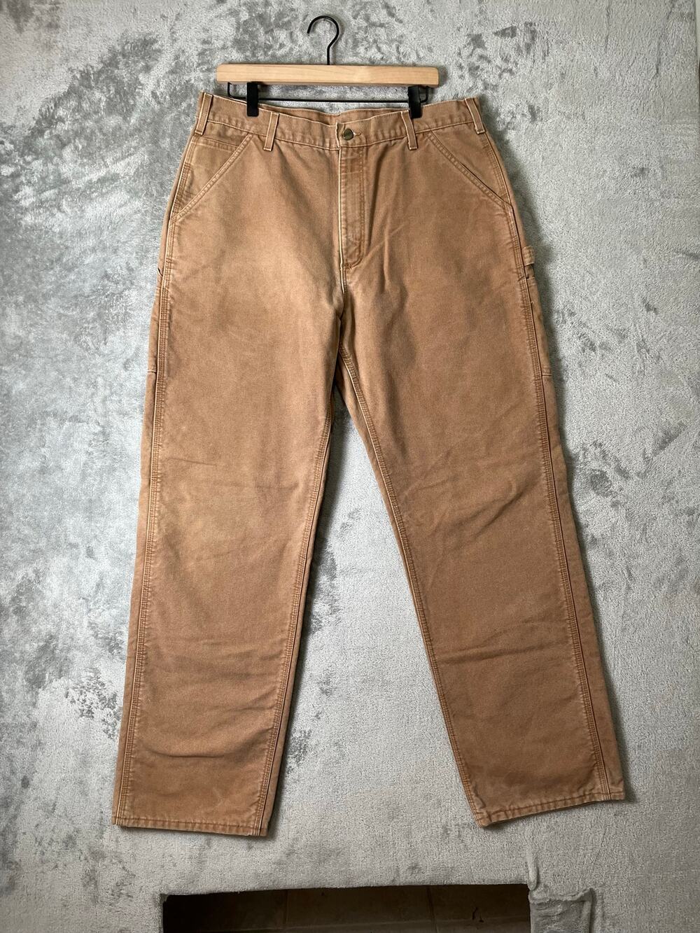 Vintage Carhartt Flannel Lined Washed Duck Loose Fit Work Pants Brown 36x33'